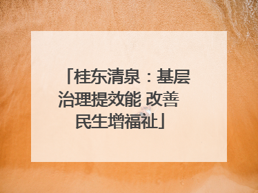 桂东清泉：基层治理提效能 改善民生增福祉